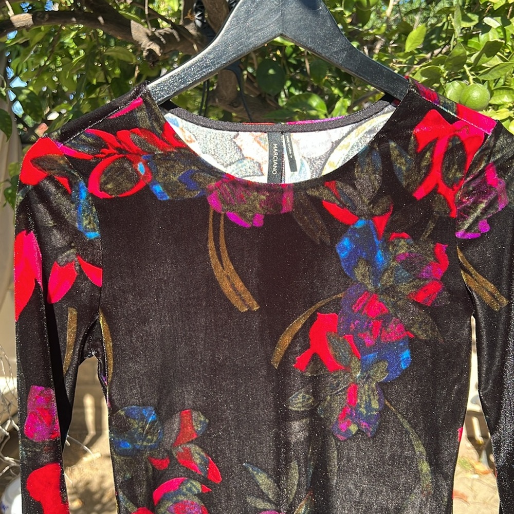 Marciano Nocturnal Floral Stretchy Velvet Mini Dress sz S - Picture 3 of 16